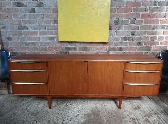 Vintage Teak & Brass Handles Sideboard, 1960s