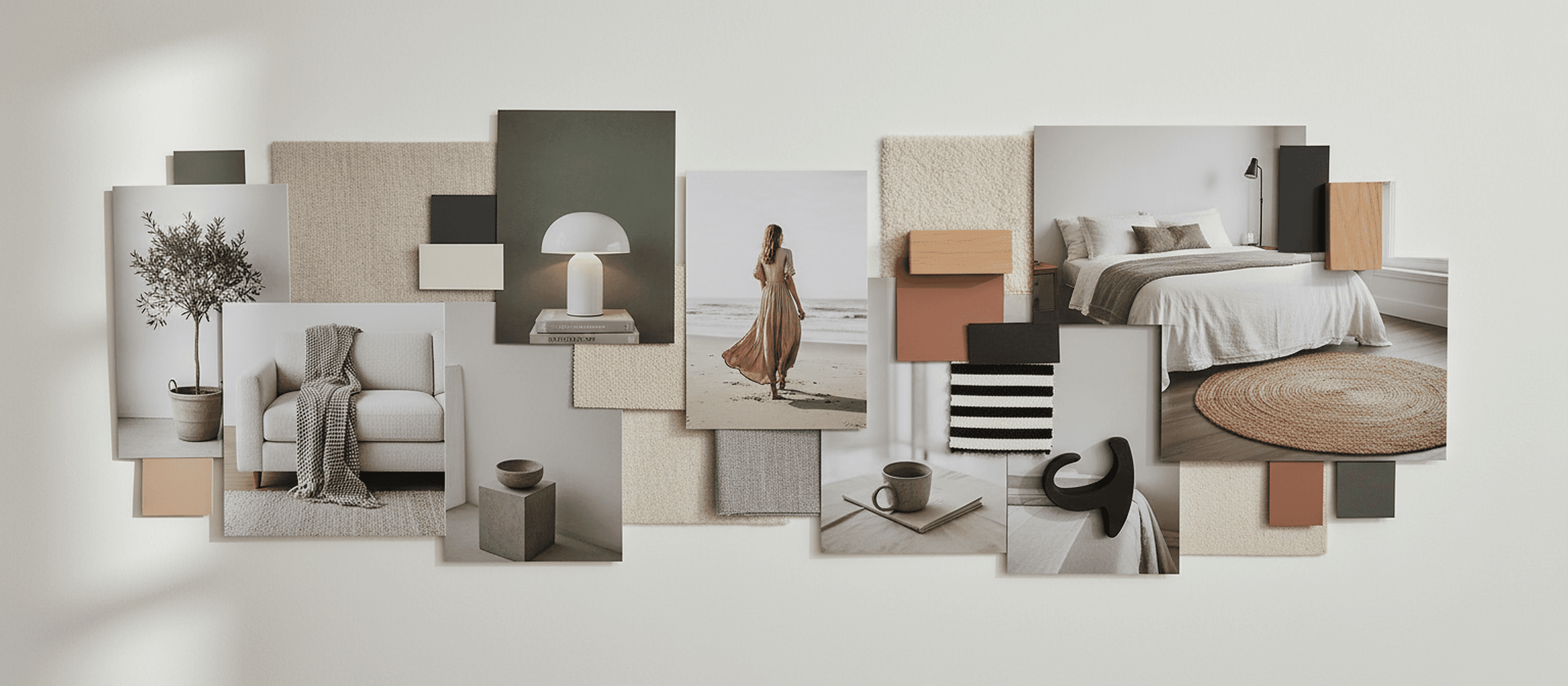 AI-generated mood board collage of styled rooms