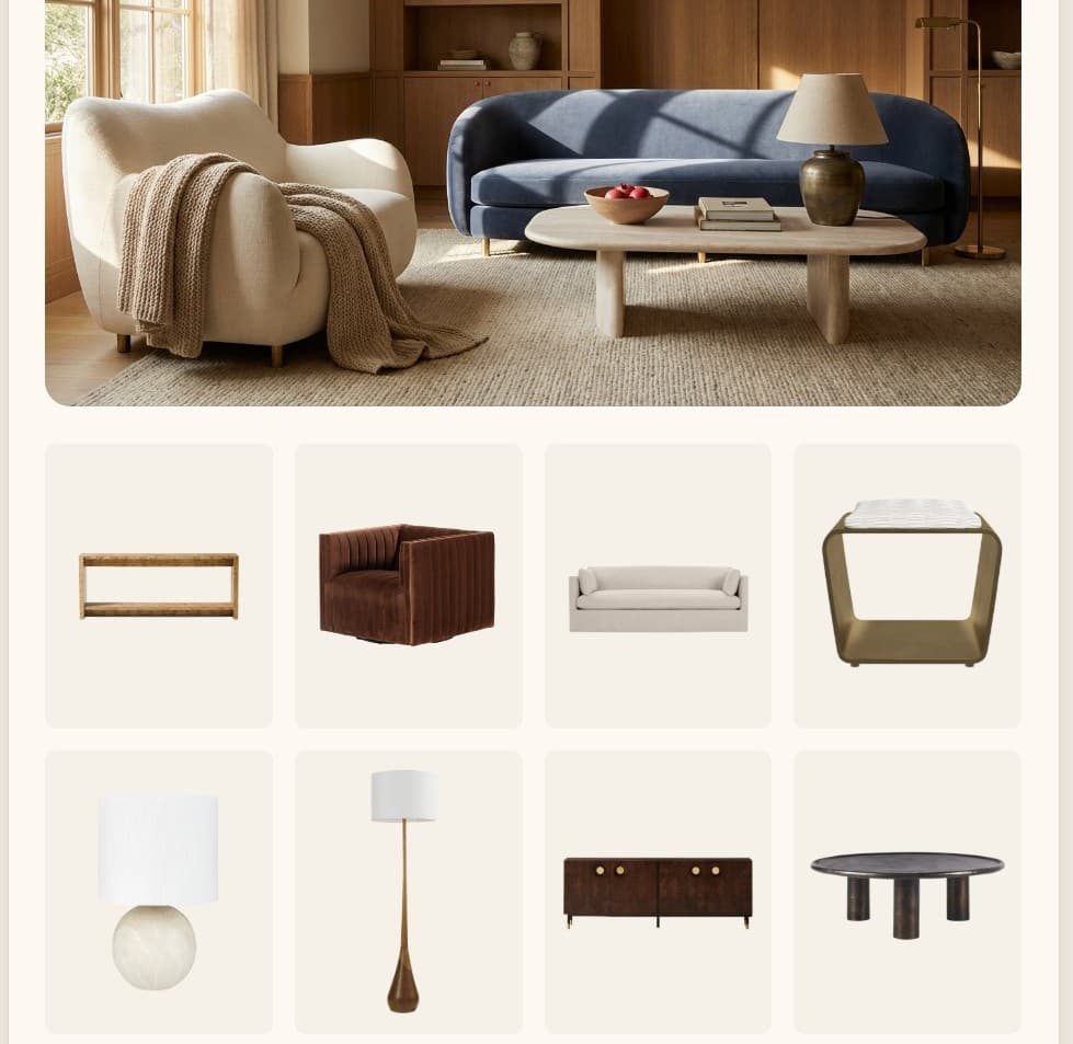 Mood board with shoppable product links and style palette