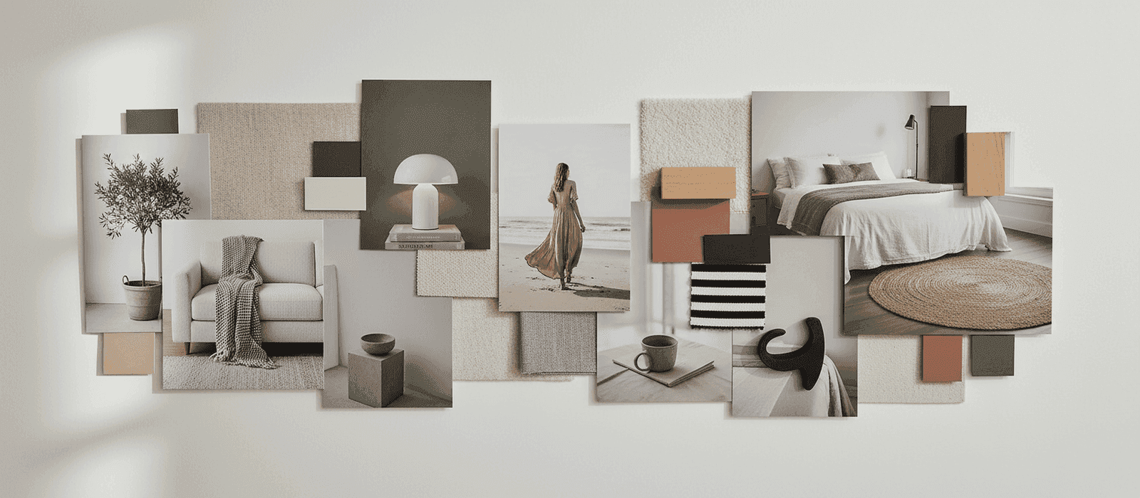 AI-generated mood board collage of styled rooms