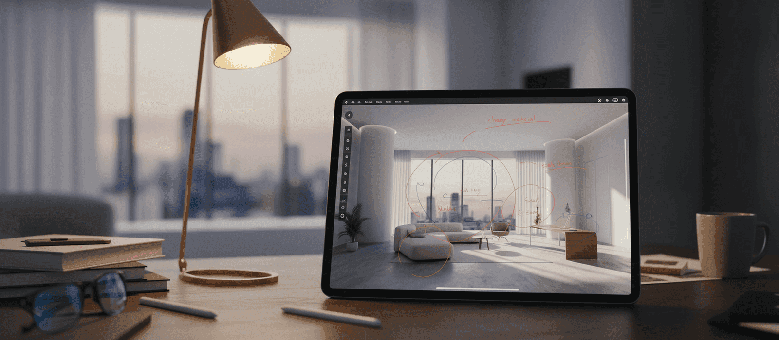 Designer markup and annotations on a room plan